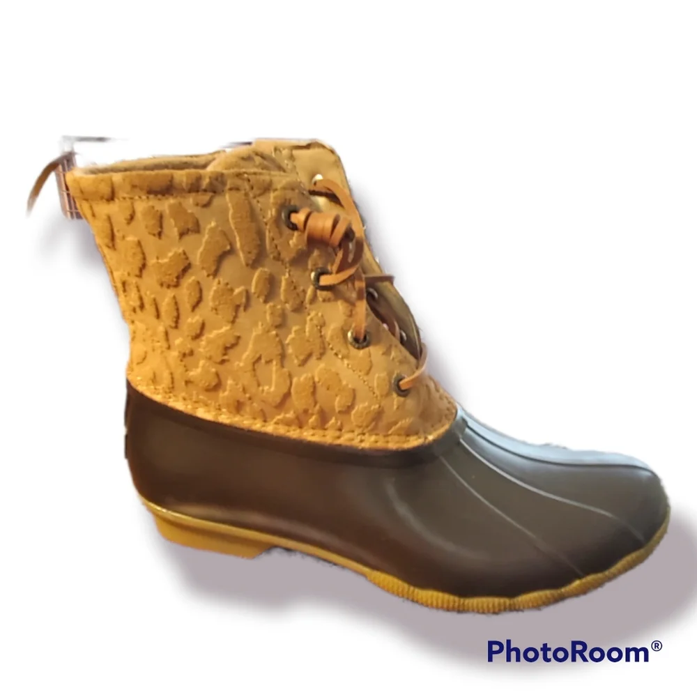 Sperry Cheetah Print Duck Boot New In Box Women's Size 8 An All-Weather Boot - Picture 9 of 15